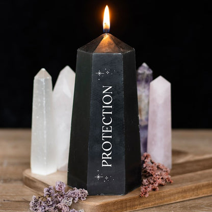 Protection Black Obsidian Crystal Candle