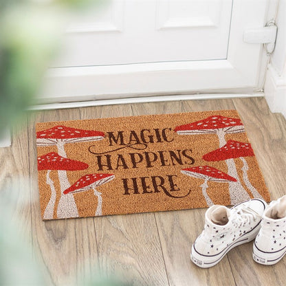 Magic Happens Here Toadstool Doormat - Natural