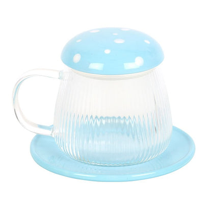 Toadstool Glass Mug & Saucer - Blue