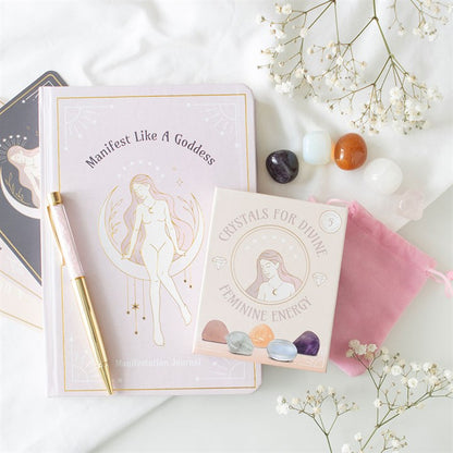 Goddess Energy Manifestation Notebook with Rose Quartz Crystal Pen (A5)