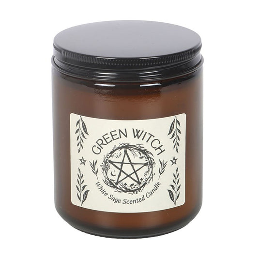 Green Witch White Sage Amber Glass Candle