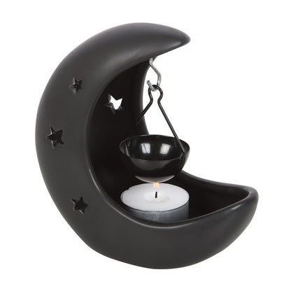 Crescent Moon Hanging Oil Burner - Black