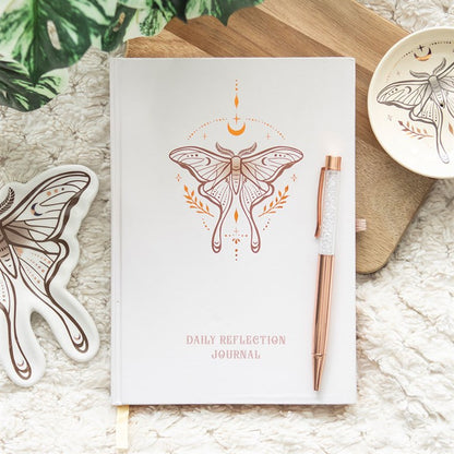 Luna Moth Daily Reflection Journal with Clear Quartz Crystal Pen (A5)