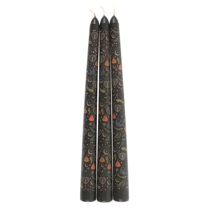Black Midnight Print Taper Candles (Set of 3)