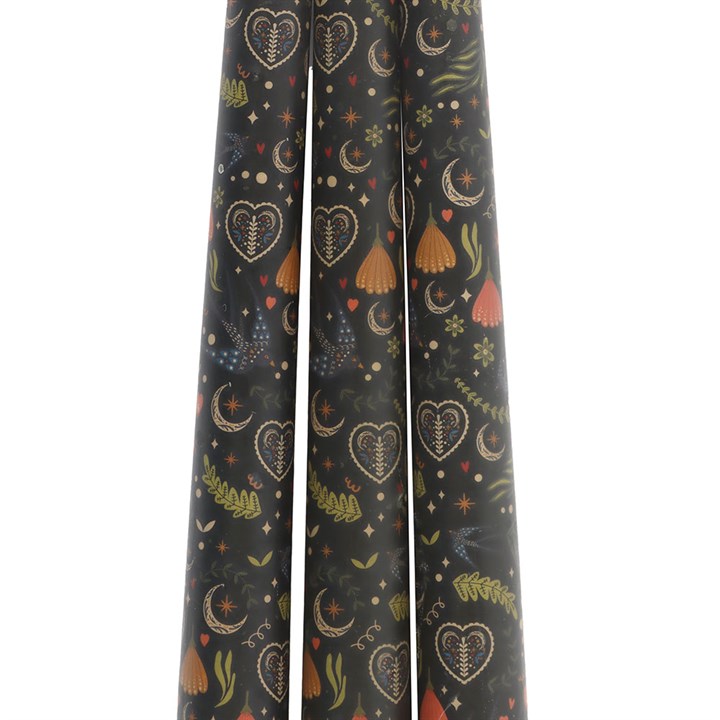 Black Midnight Print Taper Candles (Set of 3)