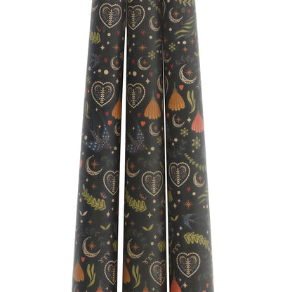 Black Midnight Print Taper Candles (Set of 3)