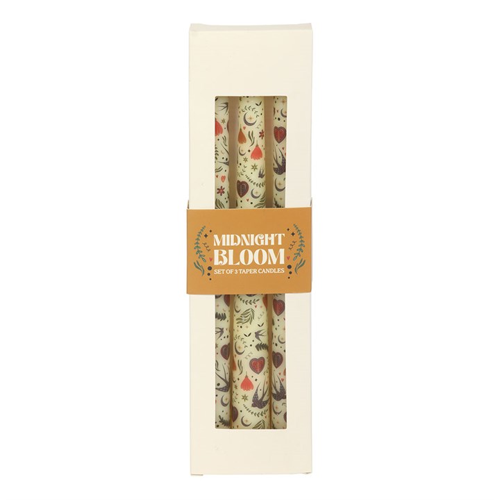 Cream Midnight Bloom Print Taper Candles (Set of 3)