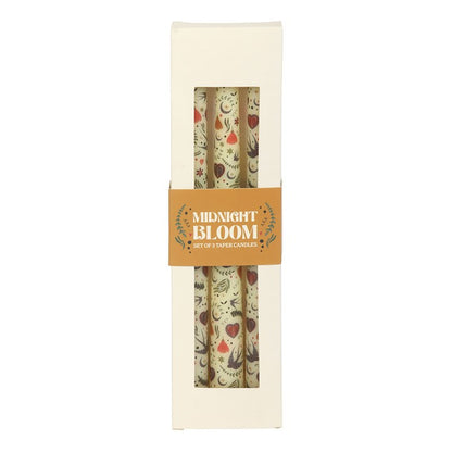 Cream Midnight Bloom Print Taper Candles (Set of 3)