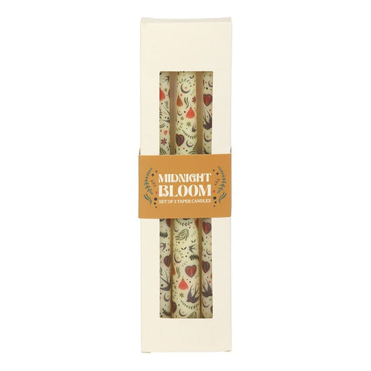 Cream Midnight Bloom Print Taper Candles (Set of 3)