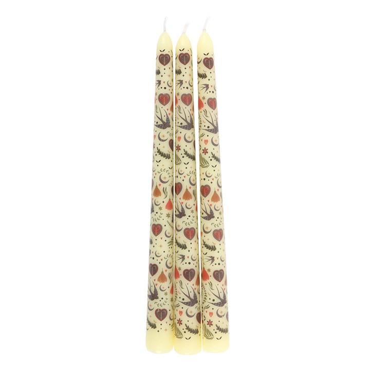 Cream Midnight Bloom Print Taper Candles (Set of 3)