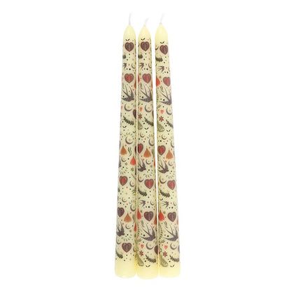 Cream Midnight Bloom Print Taper Candles (Set of 3)
