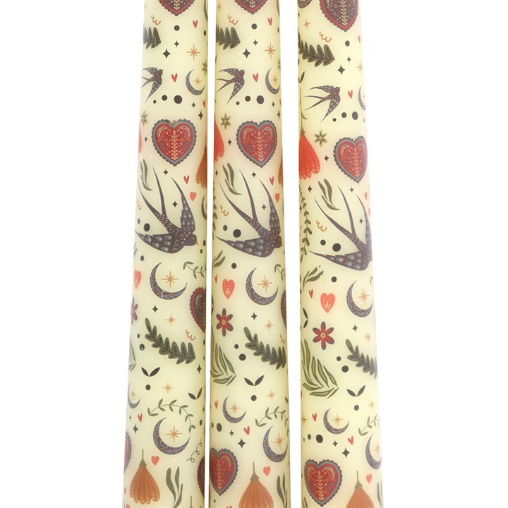Cream Midnight Bloom Print Taper Candles (Set of 3)