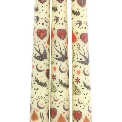 Cream Midnight Bloom Print Taper Candles (Set of 3)