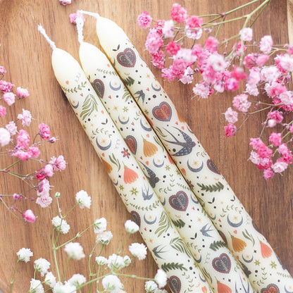 Cream Midnight Bloom Print Taper Candles (Set of 3)