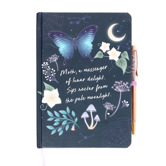 Enchanted Forest Midnight Moth Journal With Amethyst Pen