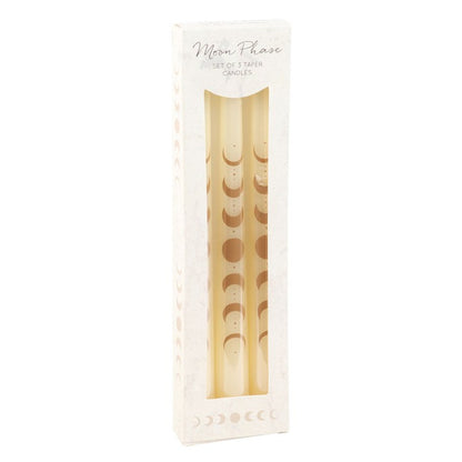 Off White Moon Phases Taper Dinner Candles (Set of 3)