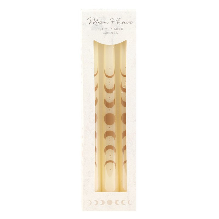 Off White Moon Phases Taper Dinner Candles (Set of 3)