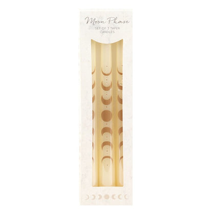 Off White Moon Phases Taper Dinner Candles (Set of 3)
