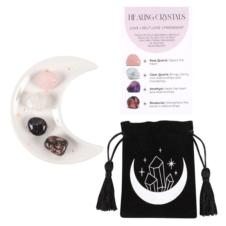Healing Crystal Set with Moon Trinket Dish - Love