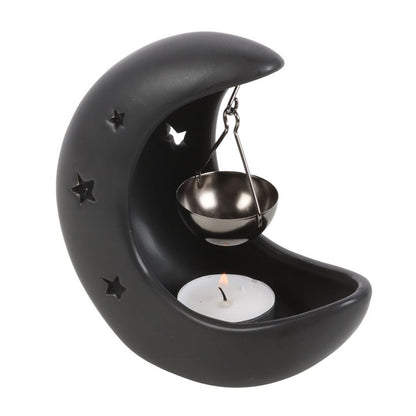 Crescent Moon With Gold Dish Oil Burner - Black