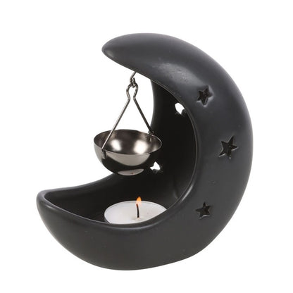 Crescent Moon With Gold Dish Oil Burner - Black
