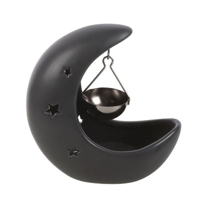 Crescent Moon With Gold Dish Oil Burner - Black