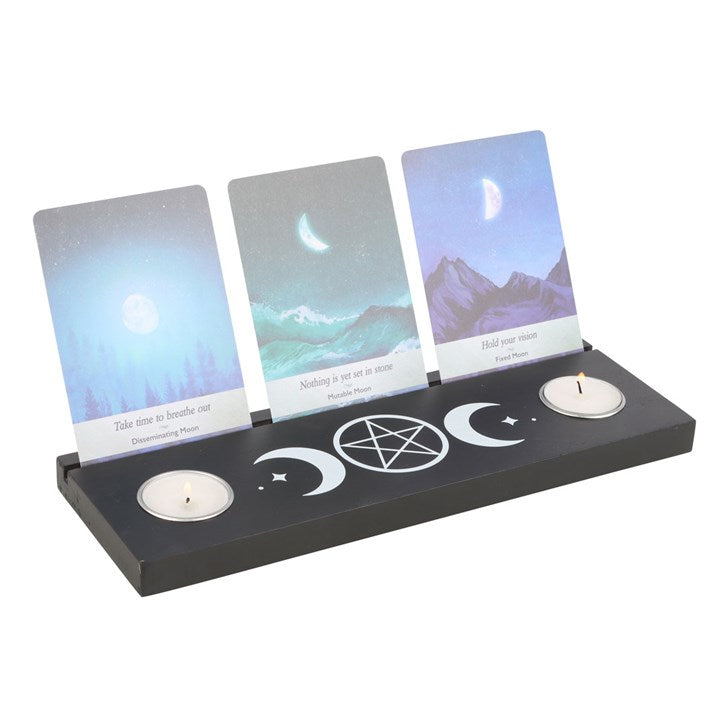 Triple Moon Black Tarot Stand & Tealight Candle Holder