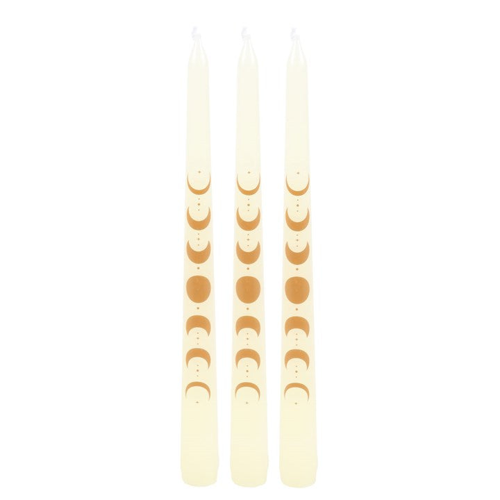 Set Of 3 White Moon Phase Taper Candles