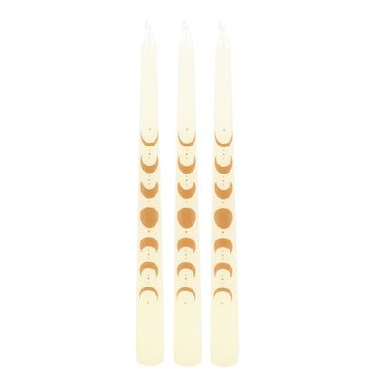 Set Of 3 White Moon Phase Taper Candles