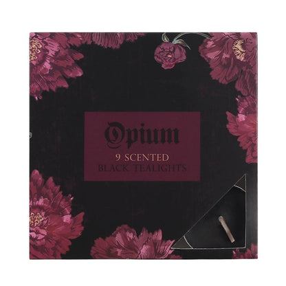 Opium Scented Black Tealight Candles (Pack Of 9)