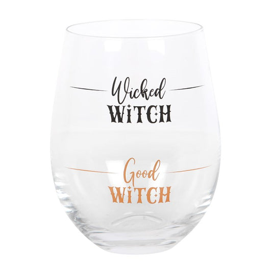 Stemless Glass Wine Cup - Good Witch Wicked Witch