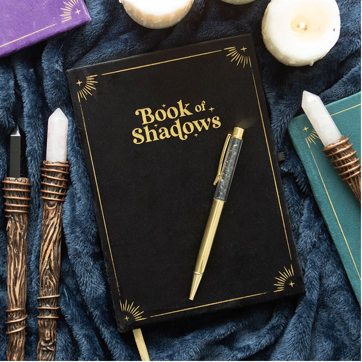 Book of Shadows Notebook with Black Obsidian Crystal Pen (A5)