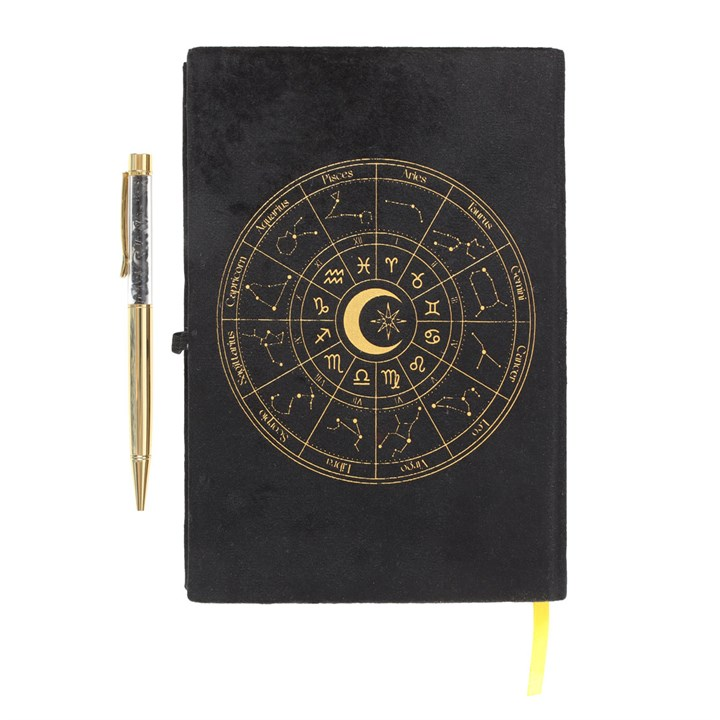 Astrology Wheel Notebook with Black Obsidian Pen (A5)
