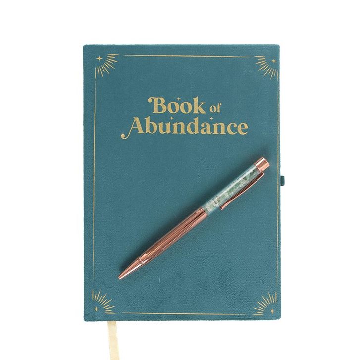 Book of Abundance Notebook with Green Aventurine Crystal Pen (A5)