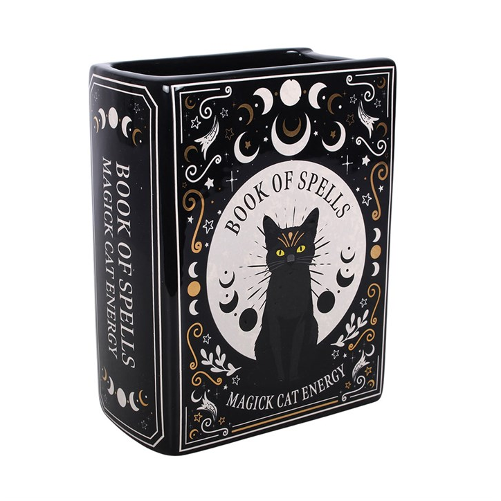 Black Cat Magick Book Shaped Flower Vase
