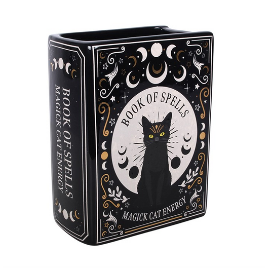 Black Cat Magick Book Shaped Flower Vase