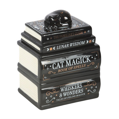 Black Cat Book Stack Oil Burner with Cat