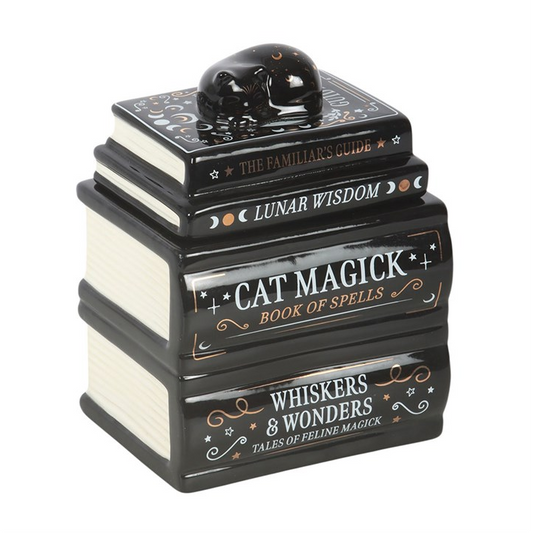 Black Cat Book Stack Oil Burner with Cat