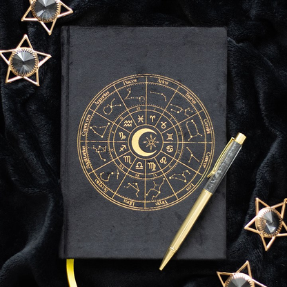 Astrology Wheel Notebook with Black Obsidian Pen (A5)