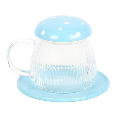 Glass Toadstool Mug & Saucer - Blue