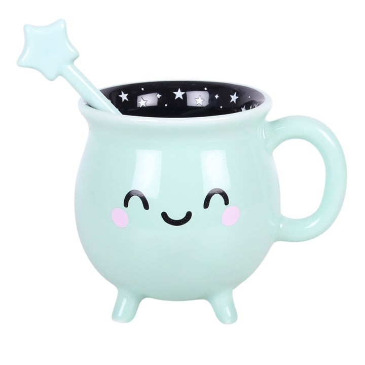 Cauldron Mug with Wand Stirrer (Mint Green)