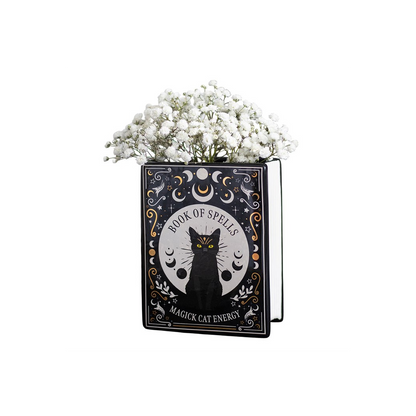 Black Cat Magick Book Shaped Flower Vase