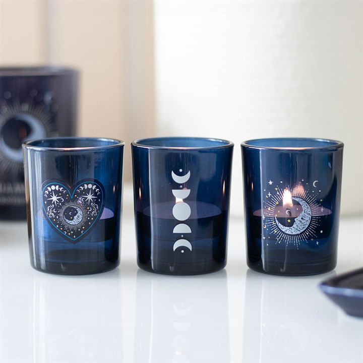 Blue Moon Votive Candle Holders (Set of 3)