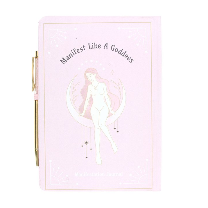 Goddess Energy Manifestation Notebook with Rose Quartz Crystal Pen (A5)