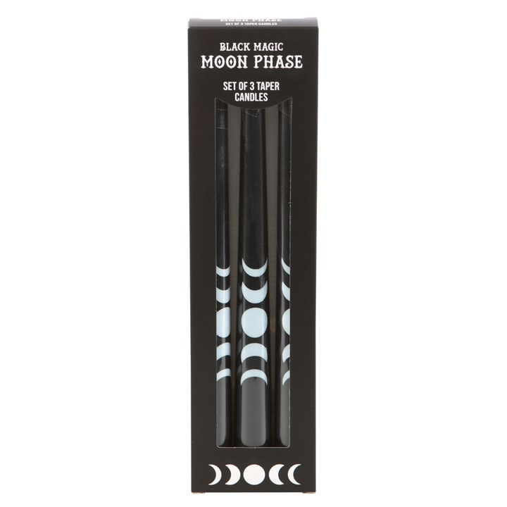 Black Magic Moon Phase Taper Candles (Set of 3)