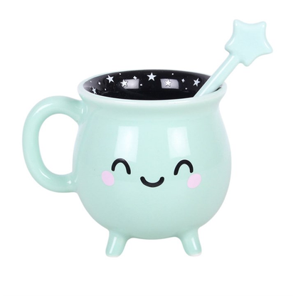 Cauldron Mug with Wand Stirrer (Mint Green)