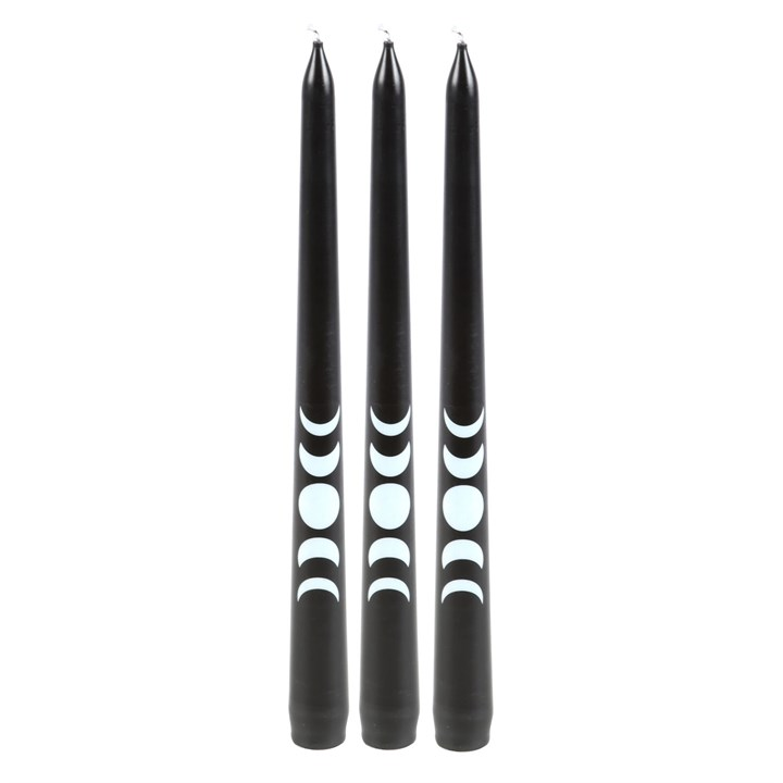 Black Magic Moon Phase Taper Candles (Set of 3)