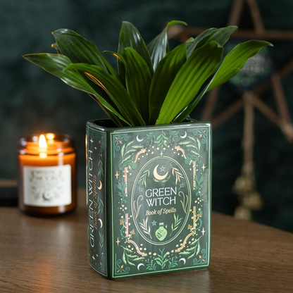Green Witch Book Flower Vase