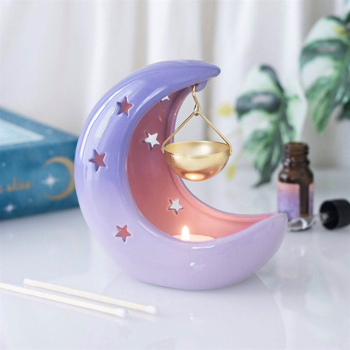 Crescent Moon Hanging Oil Burner - Pastel Purple