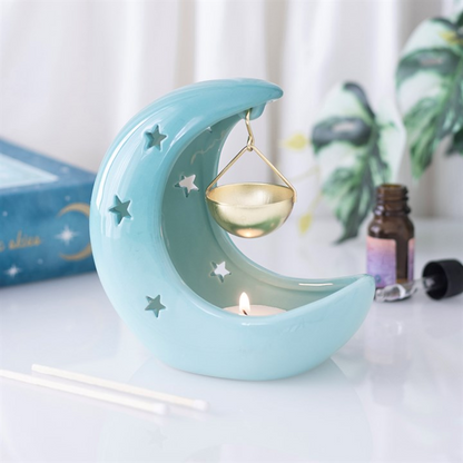 Crescent Moon Hanging Oil Burner - Pastel Blue